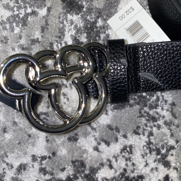 Mickey Mouse silhouette Sliver Buckle Black Faux Leather Belt - Picture 4 of 7